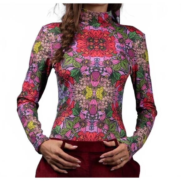 NUVULA Tops - NEW NUVULA long sleeve turtleneck bodysuit in red garden